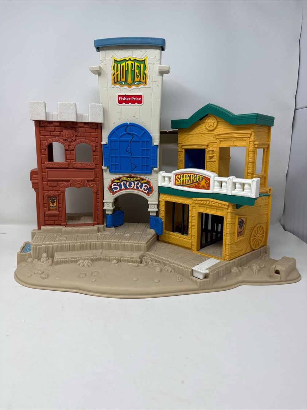Vintage 1996 Fisher Price Great Adventure Wild Western Town Sheriff Hotel Bank